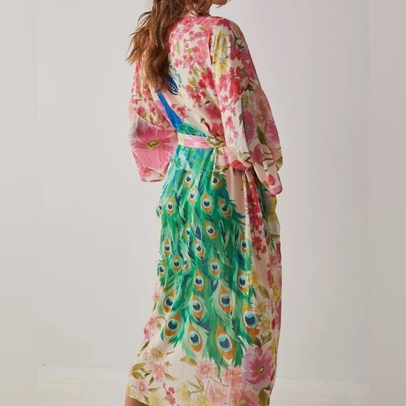 Dresses & Skirts - Women Peacock Floral Print Bat Sleeve Beach Bohemian Kimono Robe Ladies V Neck